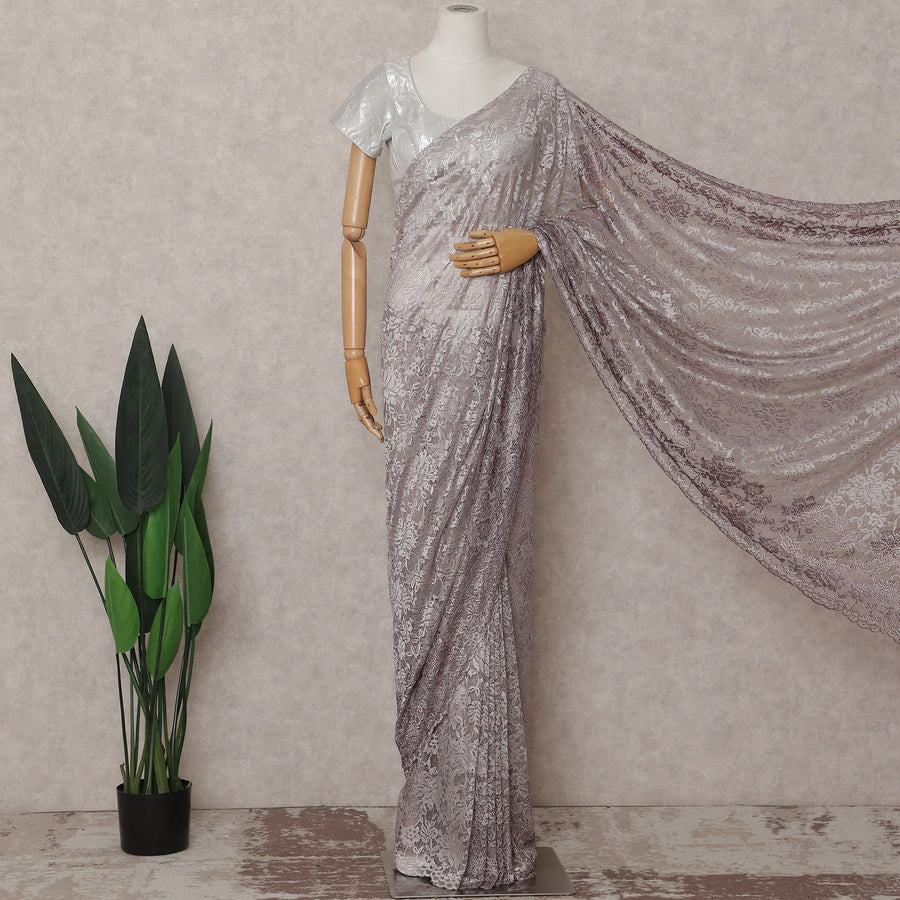Mauve Purple Embroidered Net Saree 110cm