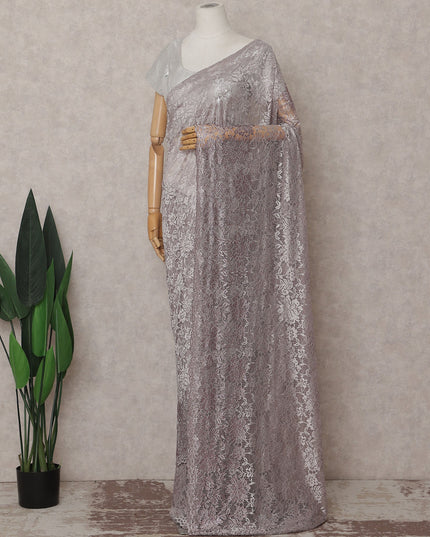 Mauve Purple Embroidered Net Saree 110cm