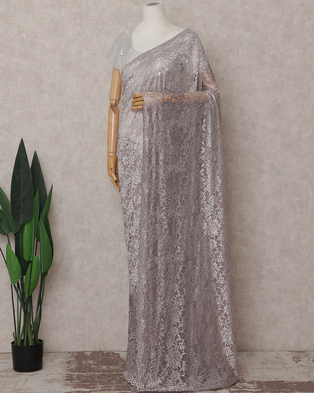 Mauve Purple Embroidered Net Saree 110cm