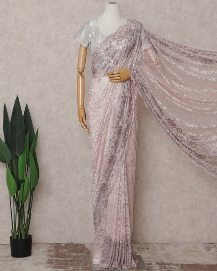 Blush Pink Embroidered Net Saree 110cm
