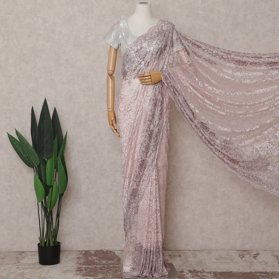Blush Pink Embroidered Net Saree 110cm