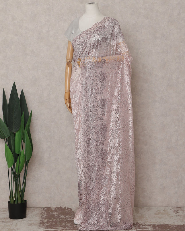 Blush Pink Embroidered Net Saree 110cm