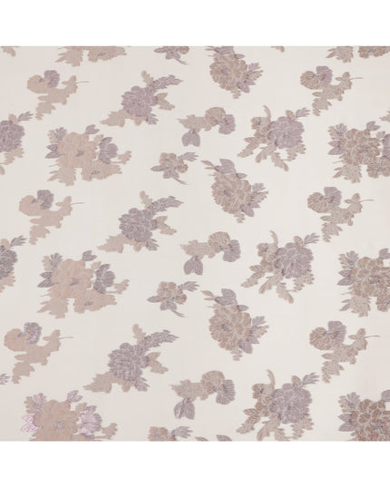 Ivory Floral Pure Silk Chiffon Fabric with Metallic Lurex, 110 Cms Width, South Korea-D25246