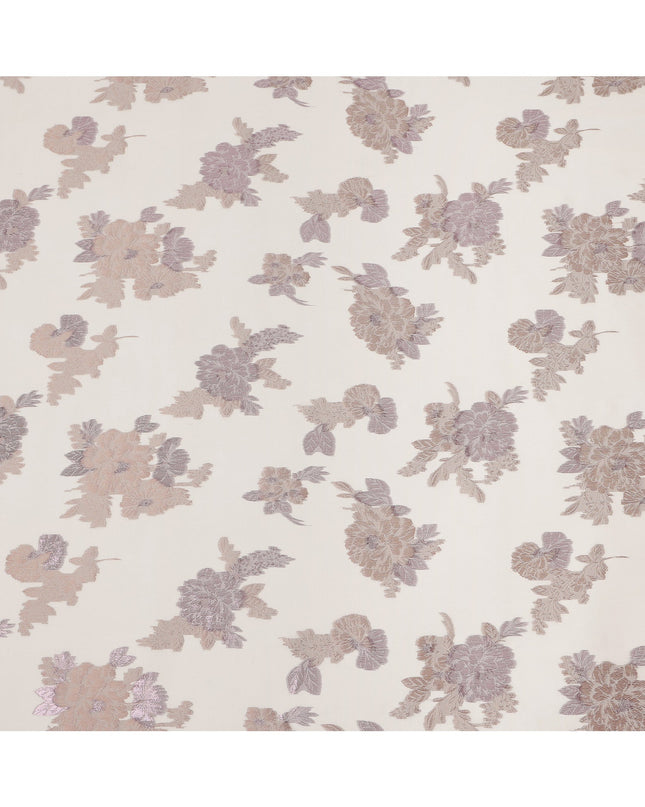 Ivory Floral Pure Silk Chiffon Fabric with Metallic Lurex, 110 Cms Width, South Korea-D25246
