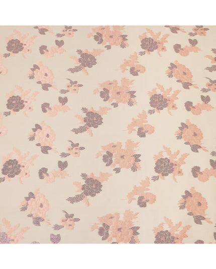 Cream Peach Floral Pure Silk Chiffon Fabric with Metallic Lurex, 110 Cms Width, South Korea-D25244 Regal Fabrics