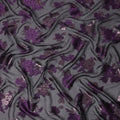 Black Purple Floral Pure Silk Chiffon Fabric with Metallic Lurex, 110 Cms Width, South Korea-D25251