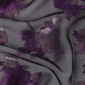 Black Purple Floral Pure Silk Chiffon Fabric with Metallic Lurex, 110 Cms Width, South Korea-D25251