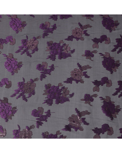 Black Purple Floral Pure Silk Chiffon Fabric with Metallic Lurex, 110 Cms Width, South Korea-D25251