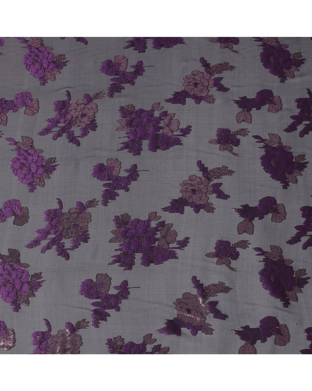 Black Purple Floral Pure Silk Chiffon Fabric with Metallic Lurex, 110 Cms Width, South Korea-D25251