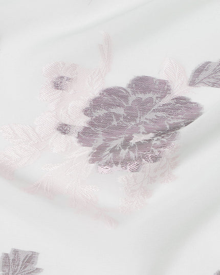 White Pink Floral Pure Silk Chiffon Fabric with Metallic Lurex, 110 Cms Width, South Korea-D25254