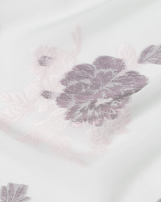 White Pink Floral Pure Silk Chiffon Fabric with Metallic Lurex, 110 Cms Width, South Korea-D25254