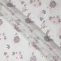 White Pink Floral Pure Silk Chiffon Fabric with Metallic Lurex, 110 Cms Width, South Korea-D25254