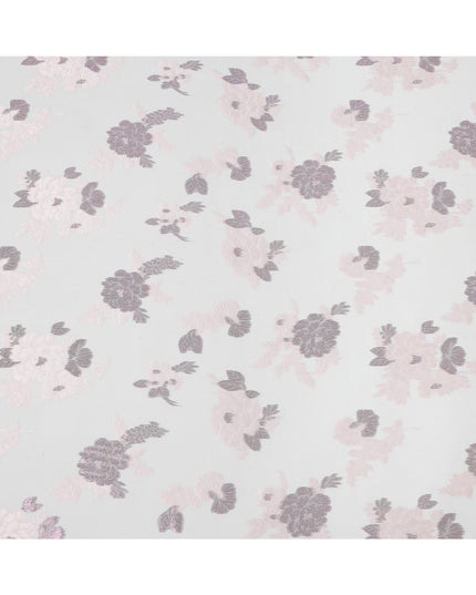 White Pink Floral Pure Silk Chiffon Fabric with Metallic Lurex, 110 Cms Width, South Korea-D25254