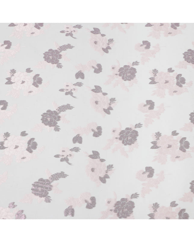 White Pink Floral Pure Silk Chiffon Fabric with Metallic Lurex, 110 Cms Width, South Korea-D25254
