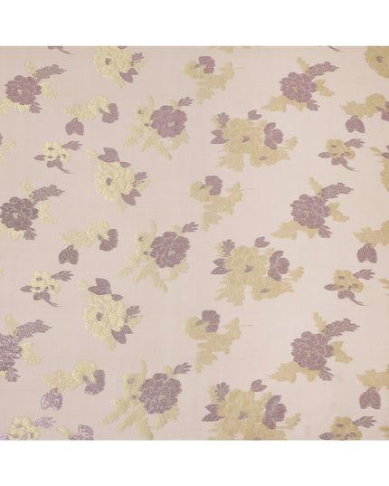 Peach Yellow Floral Pure Silk Chiffon Fabric with Metallic Lurex, 110 Cms Width, South Korea-D25256