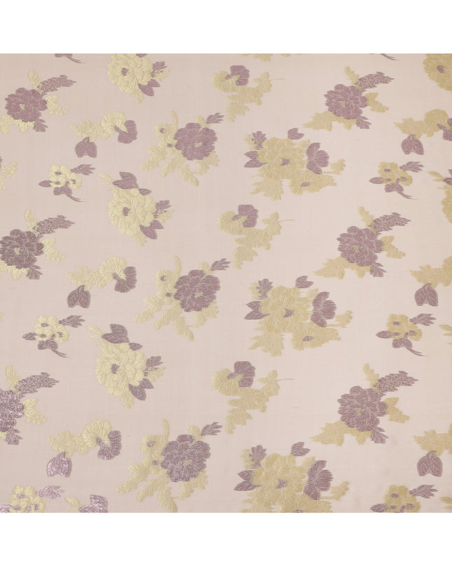 Peach Yellow Floral Pure Silk Chiffon Fabric with Metallic Lurex, 110 Cms Width, South Korea-D25256