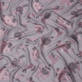 Grey Pink Floral Pure Silk Chiffon Fabric with Metallic Lurex, 110 Cms Width, South Korea-D25252