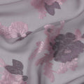 Grey Pink Floral Pure Silk Chiffon Fabric with Metallic Lurex, 110 Cms Width, South Korea-D25252