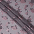 Grey Pink Floral Pure Silk Chiffon Fabric with Metallic Lurex, 110 Cms Width, South Korea-D25252