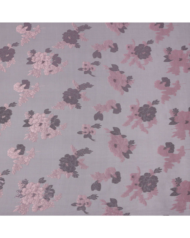 Grey Pink Floral Pure Silk Chiffon Fabric with Metallic Lurex, 110 Cms Width, South Korea-D25252
