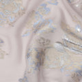 Light Pink Floral Metallic Lurex Pure Silk Chiffon Fabric, 110 Cms Width, South Korea-D25235