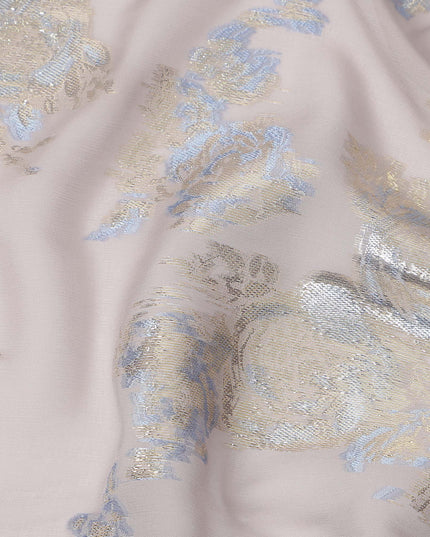 Light Pink Floral Metallic Lurex Pure Silk Chiffon Fabric, 110 Cms Width, South Korea-D25235