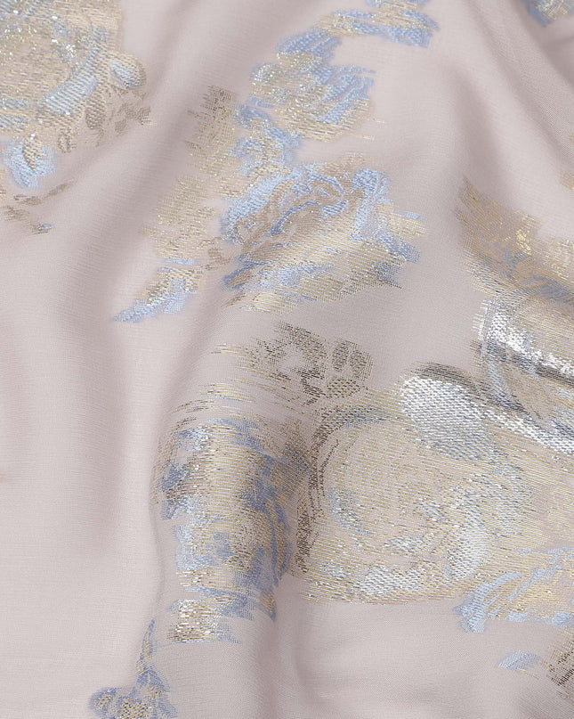 Light Pink Floral Metallic Lurex Pure Silk Chiffon Fabric, 110 Cms Width, South Korea-D25235