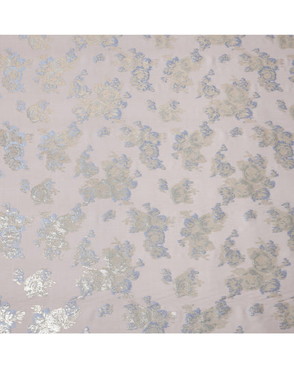 Light Pink Floral Metallic Lurex Pure Silk Chiffon Fabric, 110 Cms Width, South Korea-D25235