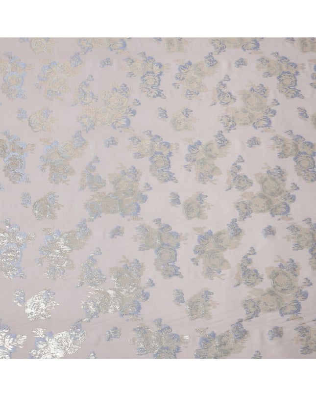 Light Pink Floral Metallic Lurex Pure Silk Chiffon Fabric, 110 Cms Width, South Korea-D25235