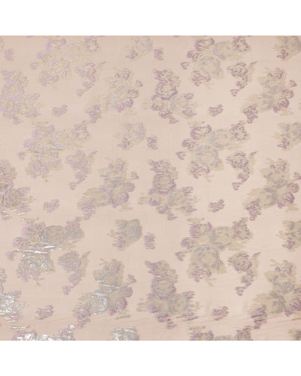 Peach Floral Pure Silk Chiffon Fabric with Metallic Lurex, 110 Cms Width, South Korea-D25242