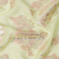 Light Green Floral Pure Silk Chiffon Fabric with Metallic Lurex, 110 Cms Width, South Korea-D25248