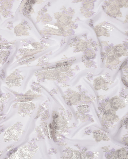 Light Lavender Floral Pure Silk Chiffon Fabric with Metallic Lurex, 110 Cms Width, South Korea-D25250