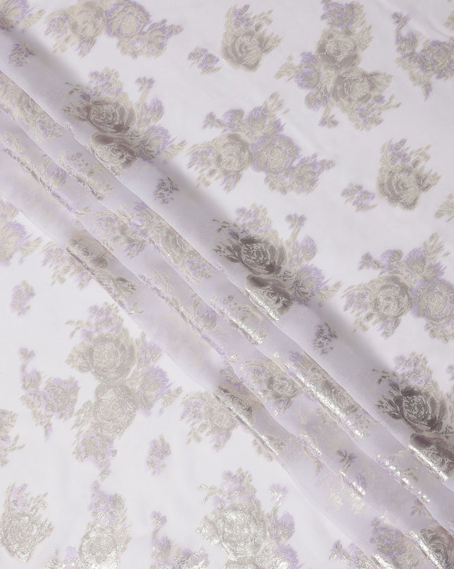 Light Lavender Floral Pure Silk Chiffon Fabric with Metallic Lurex, 110 Cms Width, South Korea-D25250