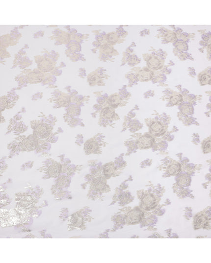 Light Lavender Floral Pure Silk Chiffon Fabric with Metallic Lurex, 110 Cms Width, South Korea-D25250