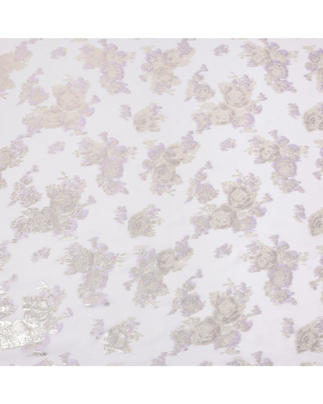 Light Lavender Floral Pure Silk Chiffon Fabric with Metallic Lurex, 110 Cms Width, South Korea-D25250