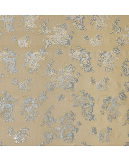 Green Blue Floral Pure Silk Chiffon Fabric with Metallic Lurex, 110 Cms Width, South Korea-D25249