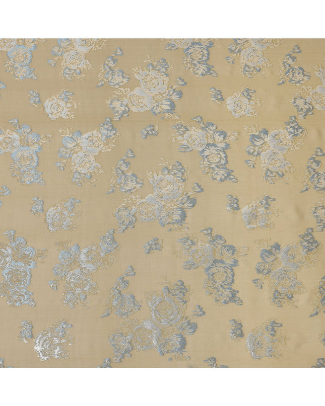 Green Blue Floral Pure Silk Chiffon Fabric with Metallic Lurex, 110 Cms Width, South Korea-D25249