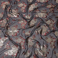 Black Red Floral Pure Silk Chiffon Fabric with Metallic Lurex, 110 Cms Width, South Korea-D25255