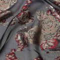 Black Red Floral Pure Silk Chiffon Fabric with Metallic Lurex, 110 Cms Width, South Korea-D25255