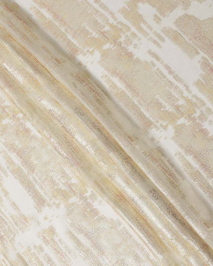 White Gold Abstract Pure Silk Chiffon Fabric with Metallic Lurex, 110 Cms Width, South Korea-D25241