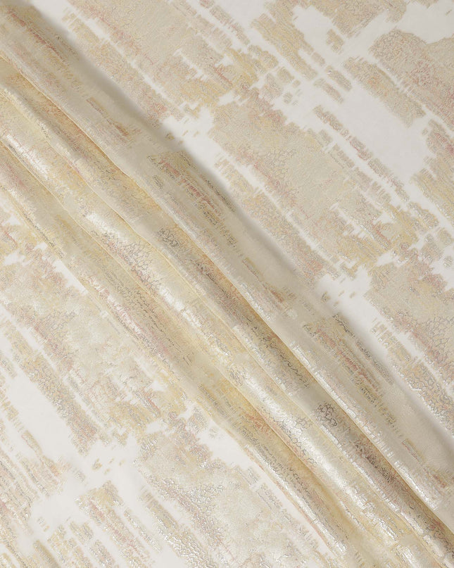White Gold Abstract Pure Silk Chiffon Fabric with Metallic Lurex, 110 Cms Width, South Korea-D25241