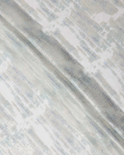 White Silver Abstract Metallic Lurex Pure Silk Chiffon Fabric, 110 Cms Width, South Korea-D25237