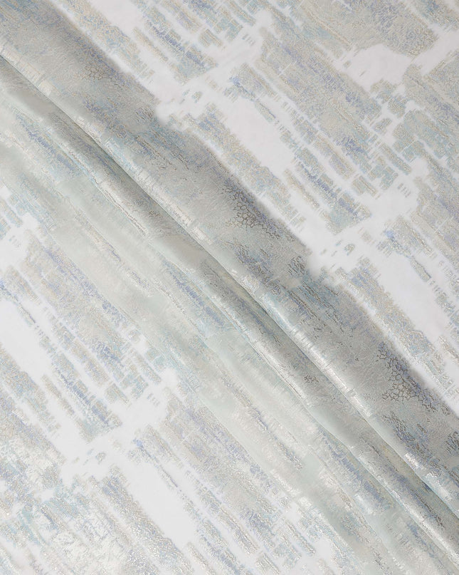 White Silver Abstract Metallic Lurex Pure Silk Chiffon Fabric, 110 Cms Width, South Korea-D25237