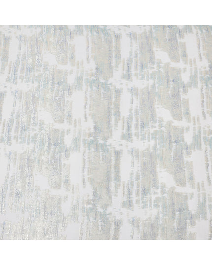 White Silver Abstract Metallic Lurex Pure Silk Chiffon Fabric, 110 Cms Width, South Korea-D25237