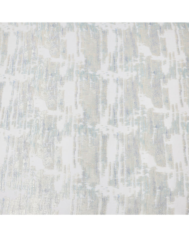 White Silver Abstract Metallic Lurex Pure Silk Chiffon Fabric, 110 Cms Width, South Korea-D25237