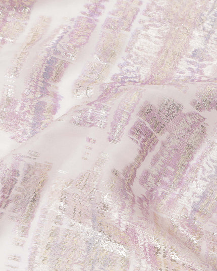 White Pink Abstract Pure Silk Chiffon Fabric, 110 Cms Width, South Korea, with Metallic Lurex-D25239