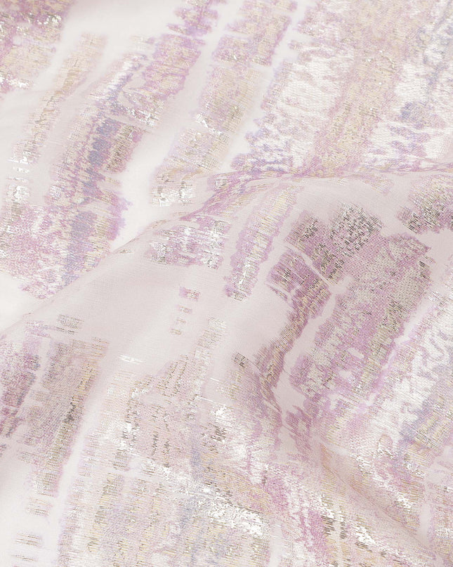 White Pink Abstract Pure Silk Chiffon Fabric, 110 Cms Width, South Korea, with Metallic Lurex-D25239