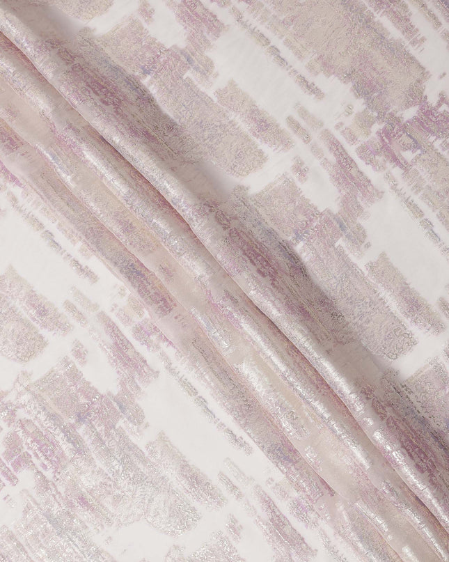 White Pink Abstract Pure Silk Chiffon Fabric, 110 Cms Width, South Korea, with Metallic Lurex-D25239