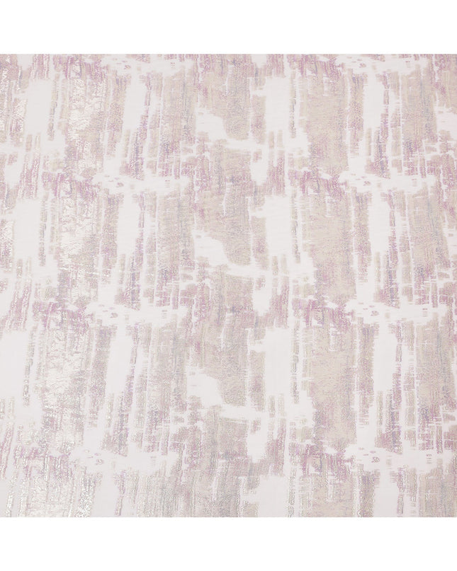 White Pink Abstract Pure Silk Chiffon Fabric, 110 Cms Width, South Korea, with Metallic Lurex-D25239