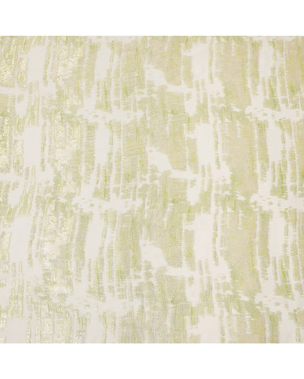 Cream Green Abstract Pure Silk Chiffon Fabric, 110 Cms Width, South Korea, with Metallic Lurex-D25238